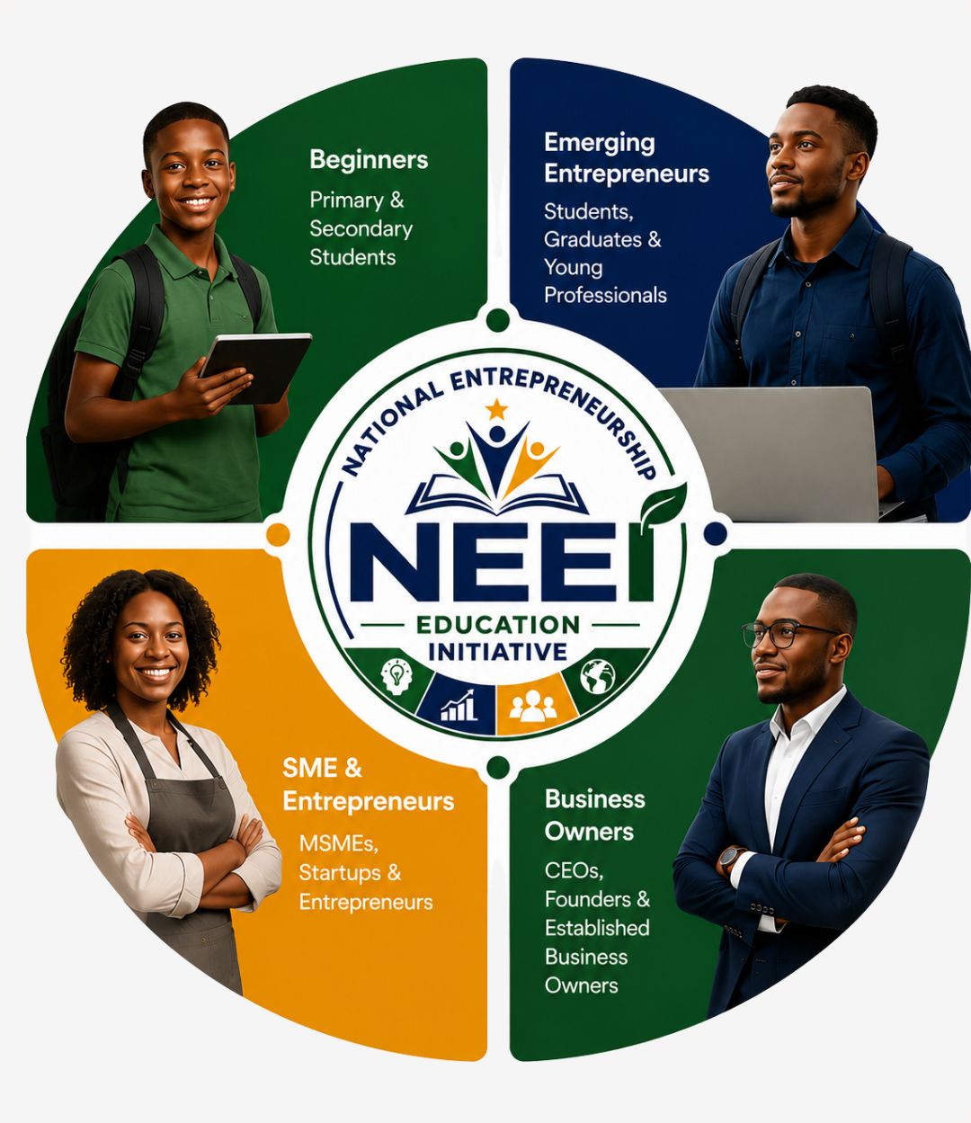 NEEI learner segments: Beginners, Emerging Entrepreneurs, SME & Entrepreneurs, Business Owners